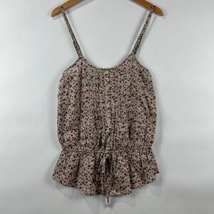 Floral Boho Tank Top Size M 100% Cotton Tie Waist Braided Strap Adjustable NWOT